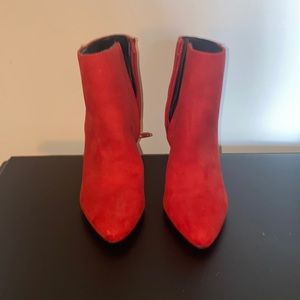 Red suede high heels booties